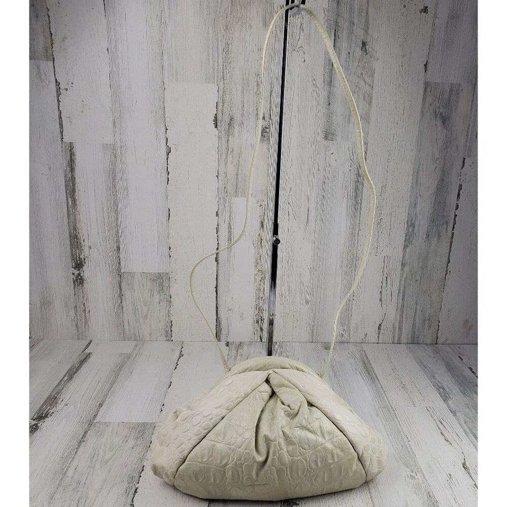 Solid Ivory Genuine Leather Reptile Textured Crossbody Bag Women's Purse